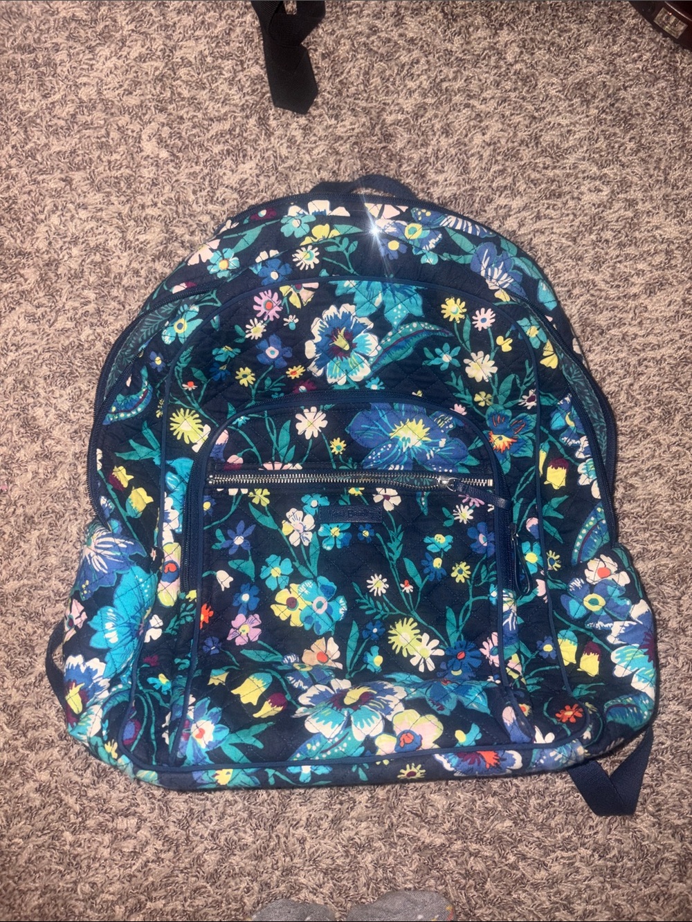 Vera Bradley Navy Floral Quilted Backpack with Multicolor Bloom